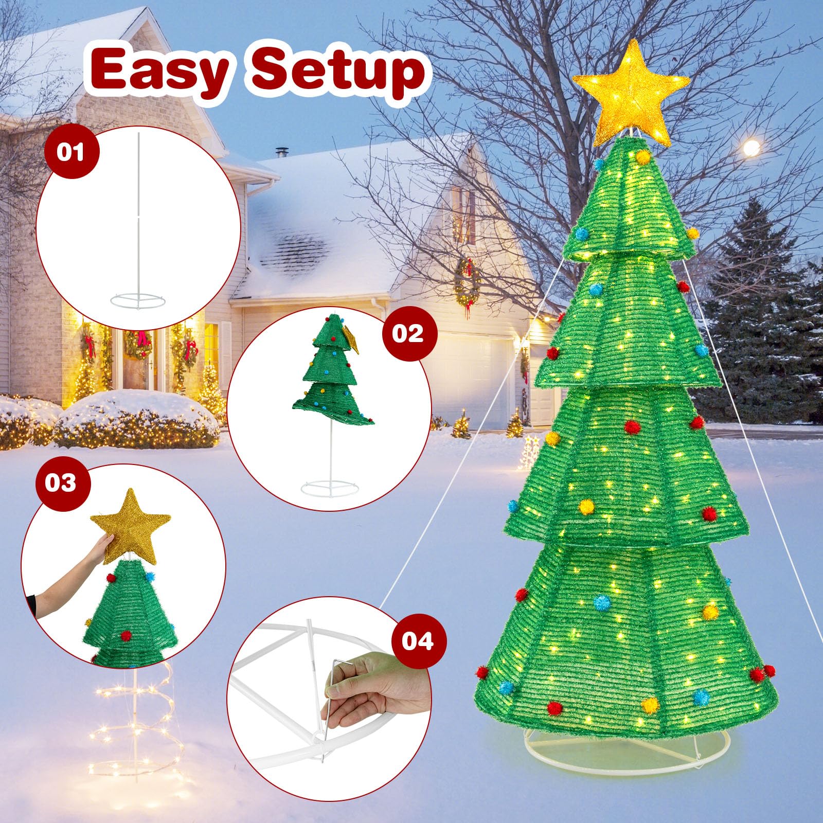 Tangkula 6.2 FT Lighted Pop-up Christmas Tree, Indoor/Outdoor Pre-Lit Xmas Tree with 200 LED Lights