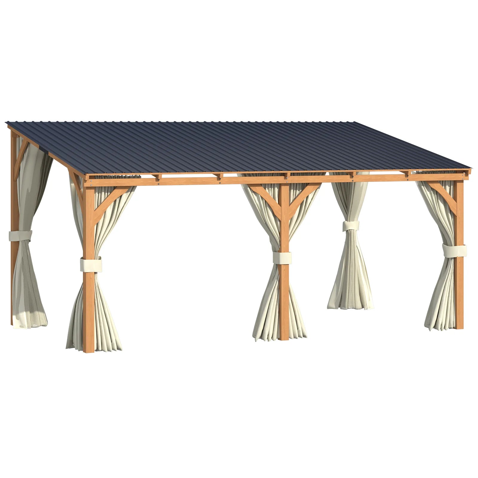 AECOJOY 16x10 Outdoor Wooden Pergola Gazebo with Curtains and Netting for Patio