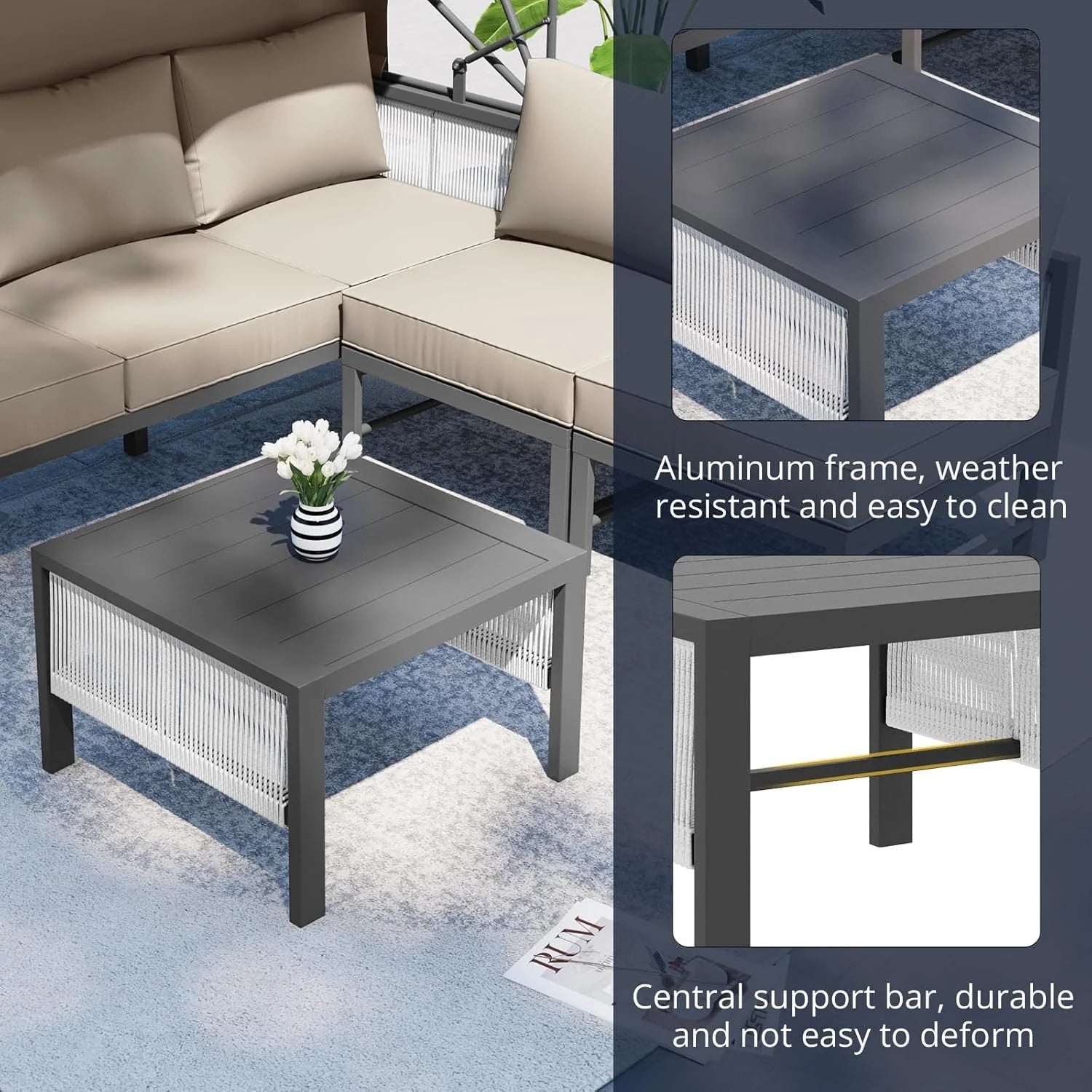 AECOJOY 4 Pieces Patio Furniture Set with Retractable Canopy &Coffee Table, Beige