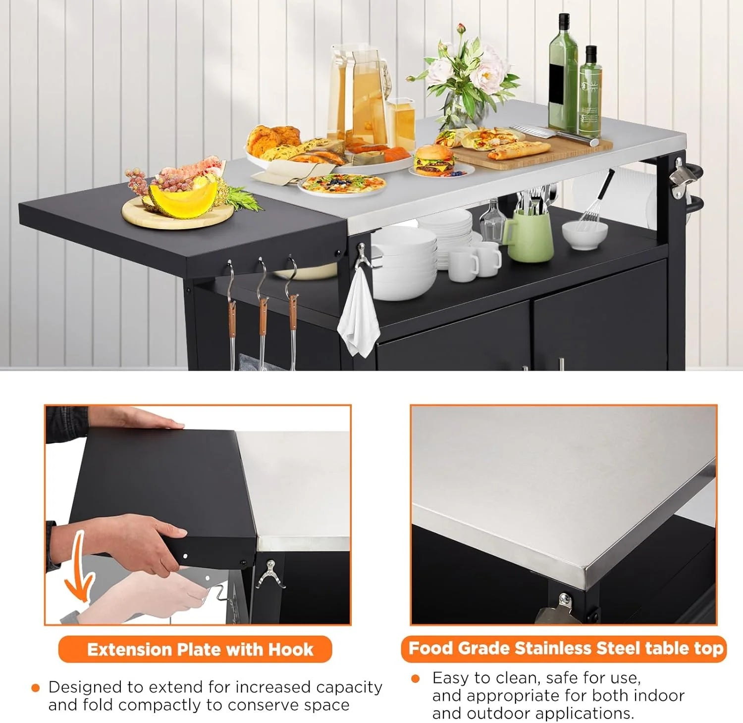 AECOJOY Outdoor Grill Table with Storage Cabinet, Rolling Bar Grill Cart with Wheels, 50’’×20’’×32.2’’