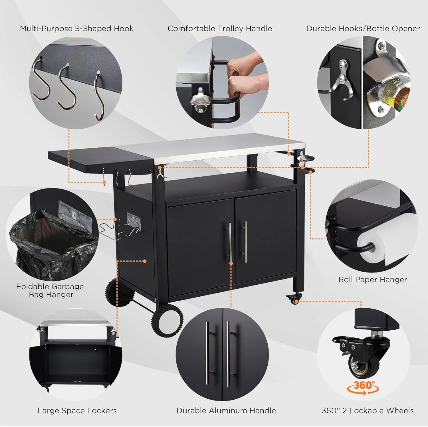 AECOJOY Outdoor Grill Table with Storage Cabinet, Rolling Bar Grill Cart with Wheels, 50’’×20’’×32.2’’